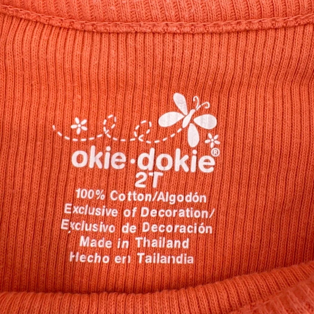 Vintage Okie Dokie Tank Top Girls Sz 2T Orange Ruffle 100% Cotton Graphic Shirt
